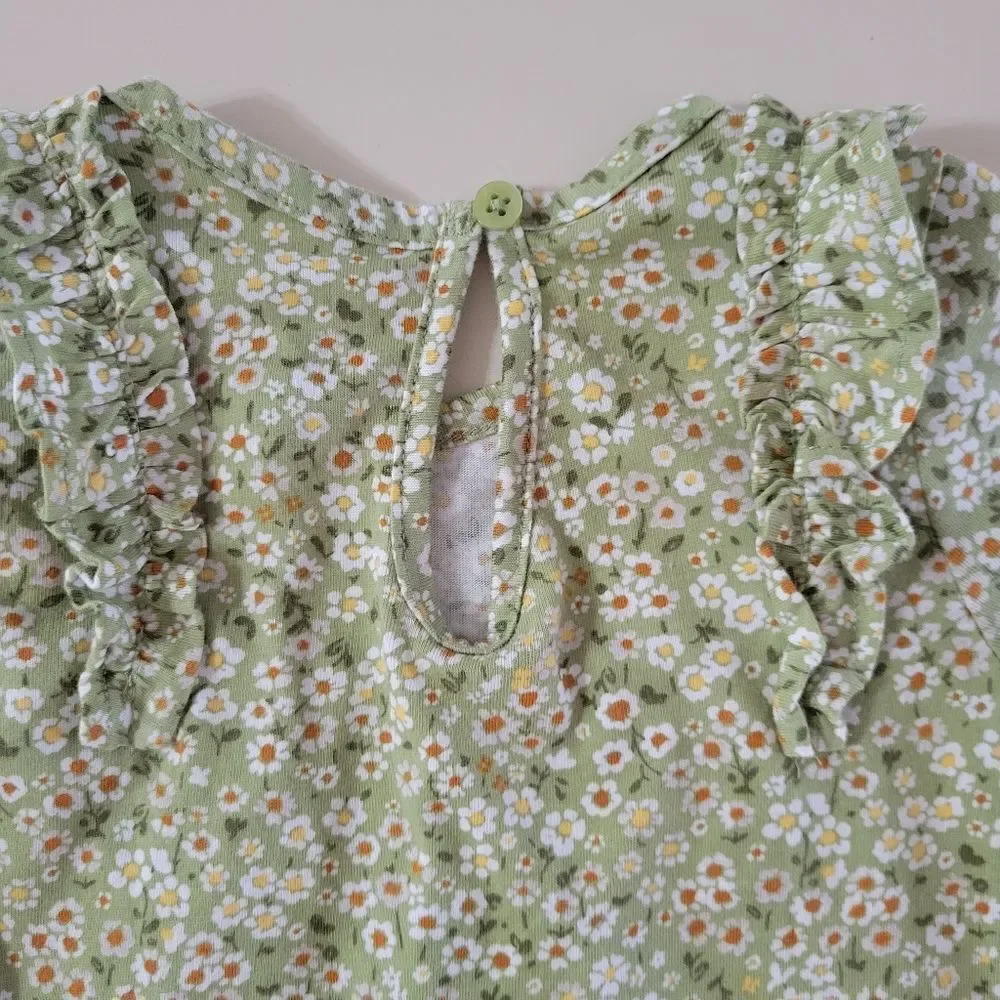 Carter's Green Floral Long Sleeve Ruffled Onesie Baby Outfit
